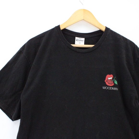 Woodman Shirt Tee Mens Black Short Sleeve Mouth Cherry Graphic Cotton Large L - Picture 4 of 8